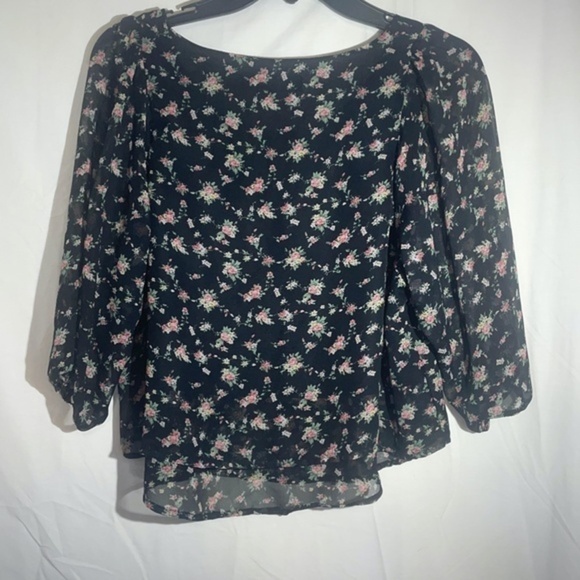 Lucy Love Babydoll Blouse Micro Floral Boho 3/4 Sleeve Chiffon Layered Size Smal - Picture 9 of 11